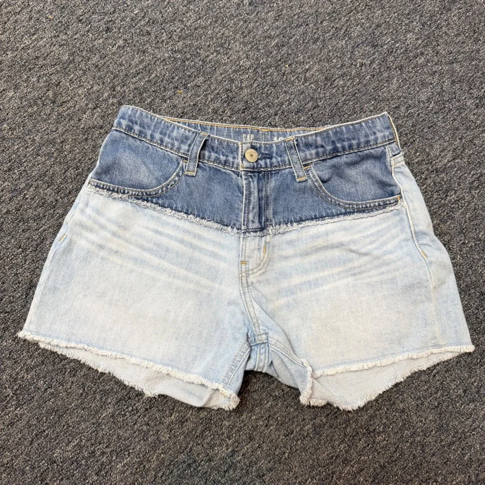 Gap Kids Girls 16 Low Stride Short Two Tone Colorblock Denim Raw Hem Blue 160cm